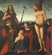 BOLTRAFFIO, Giovanni Antonio The Virgin and Child with Saints John the Baptist and Sebastian Between Two Donors (mk05) Spain oil painting artist